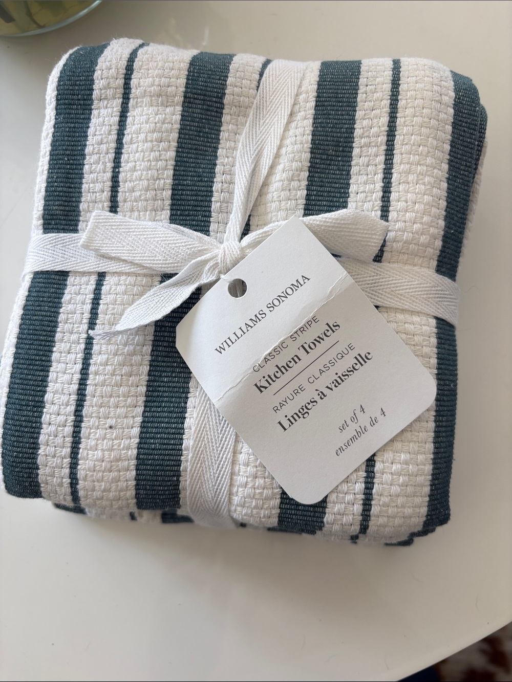 Williams Sonoma Striped Waffle Kitchen Towels - White & Dark Teal